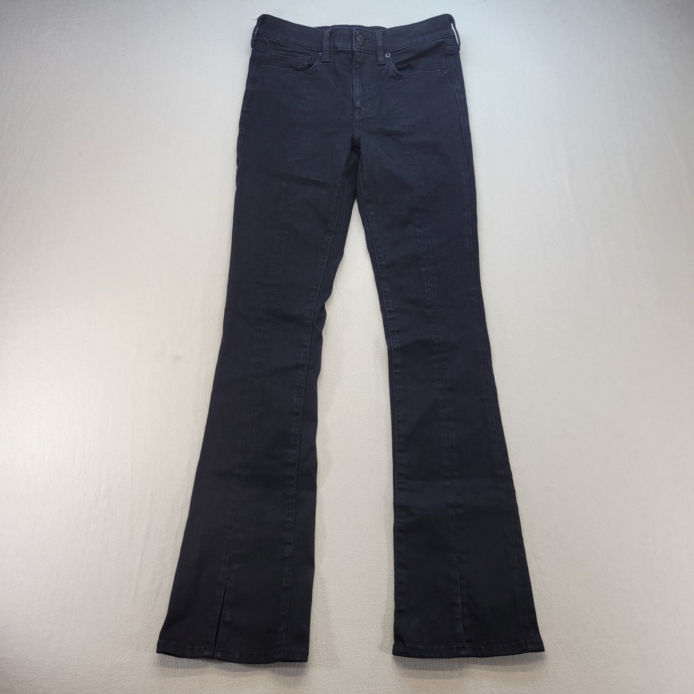 American Eagle Skinny Kick Jeans Womens 6 Long Black High Rise Split Front Hem